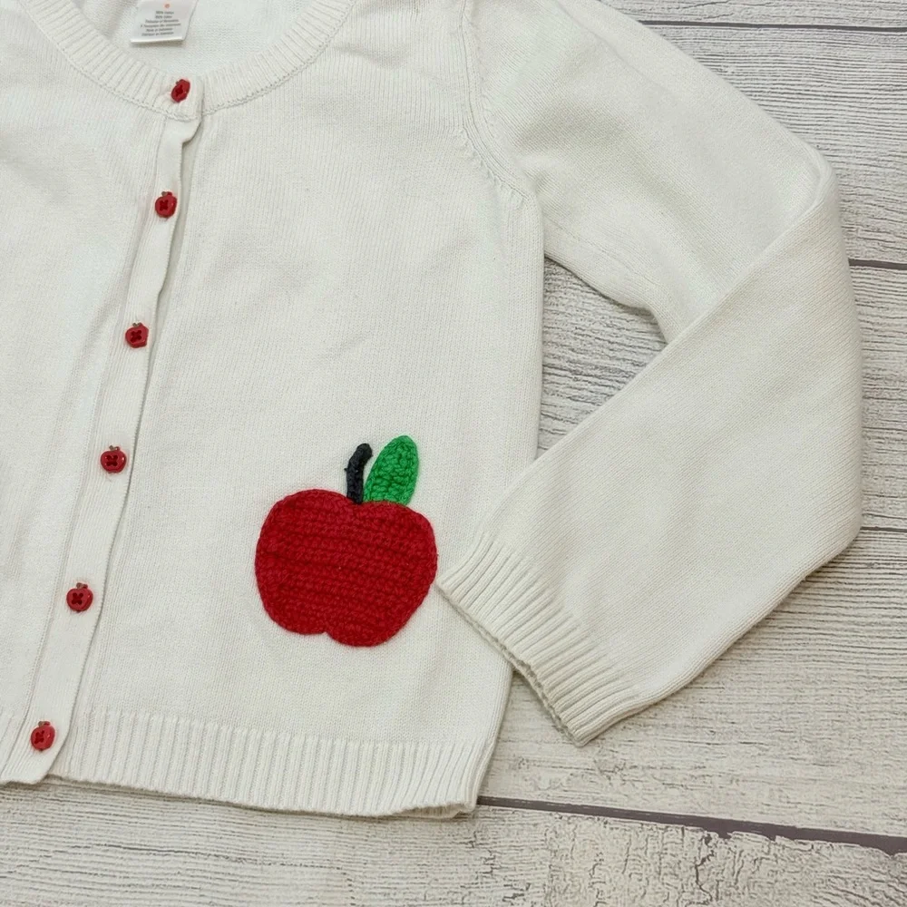Gymboree Apple Cardigan Sweater Girls Size 8 Cream Knit Cute Fall